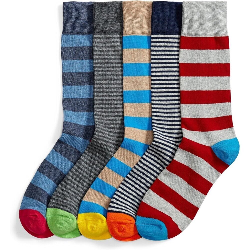 Men's Mini Stripe Comfortable Patterned Dress Socks 83% Cotton, 16% Nylon, 1%